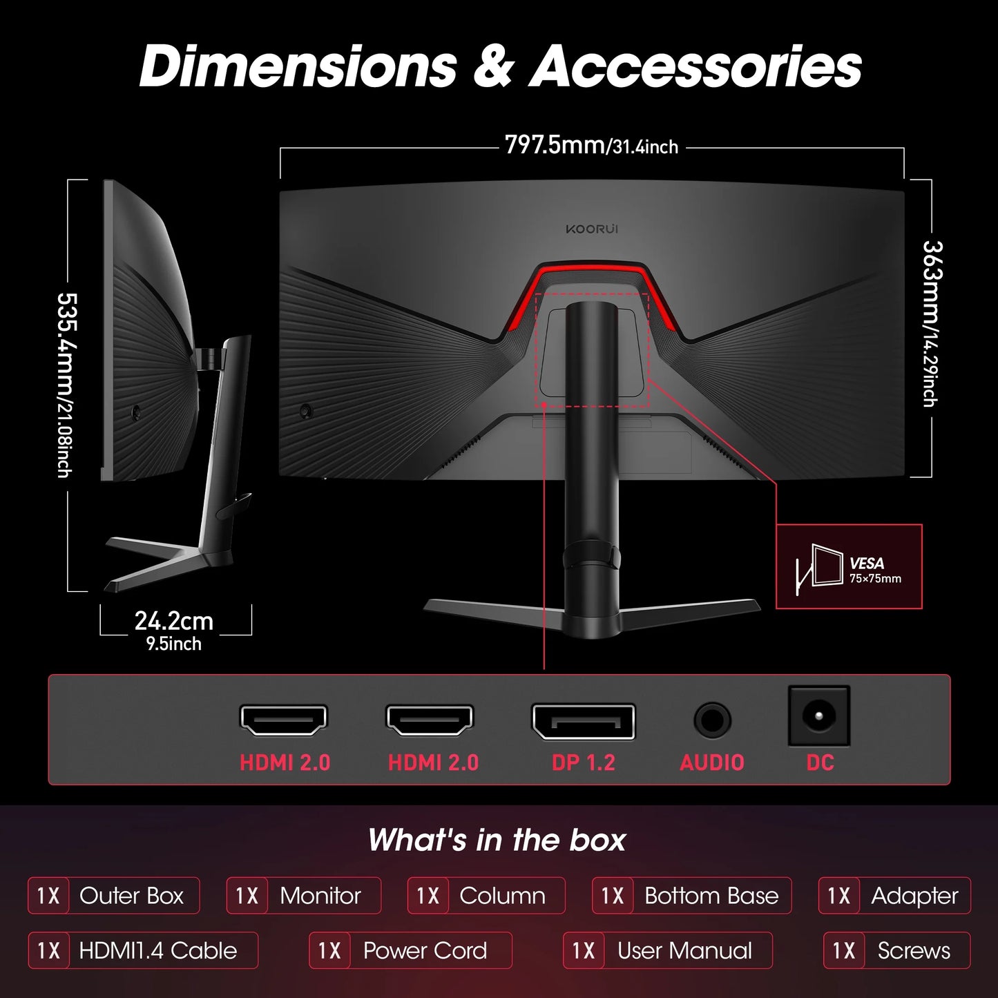 34'' WQHD Curved Gaming Monitor, 180Hz Ultrawide Monitor, 3440×1440P 1Ms(Mprt) HDR400, Black