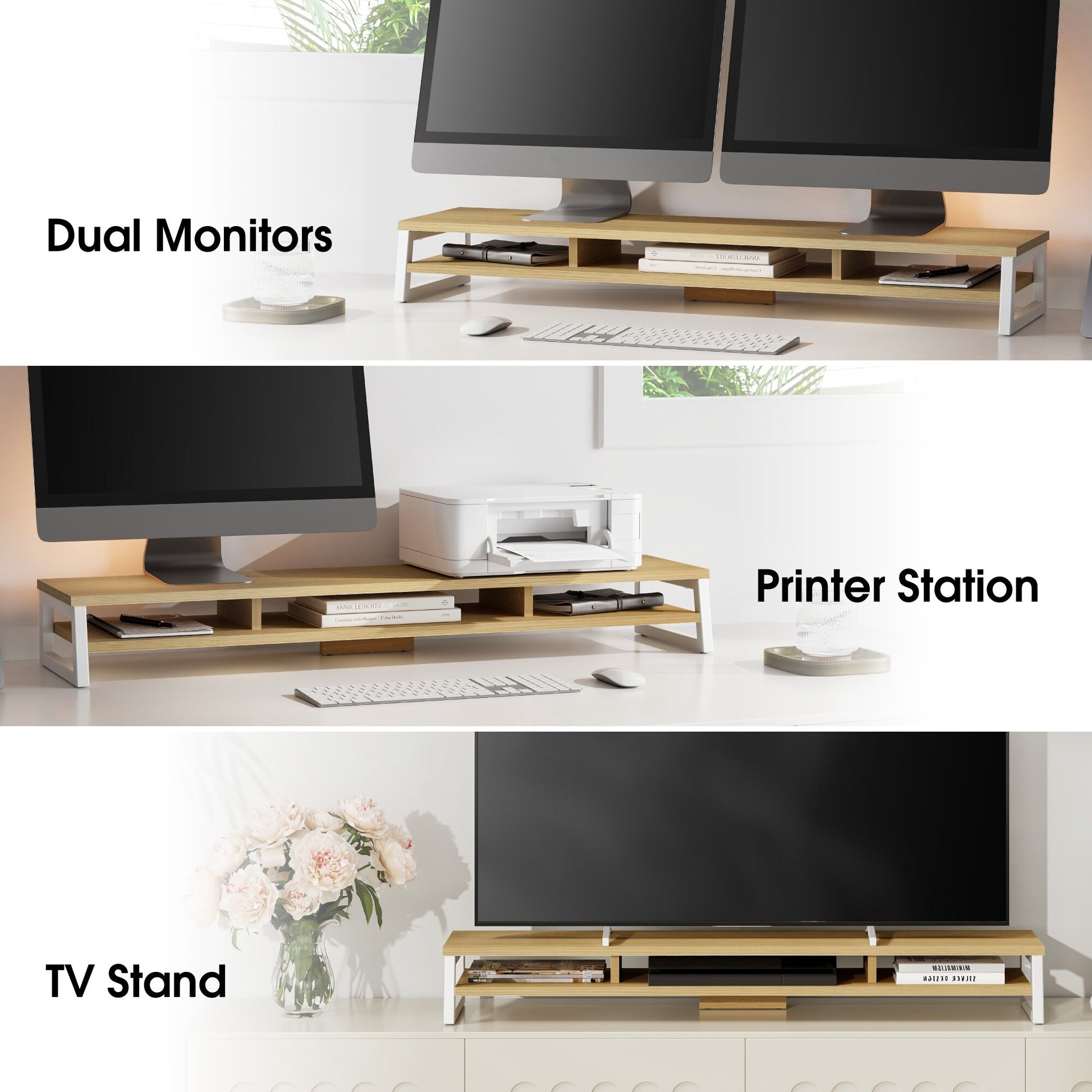 Fenge Dual Monitor Stand Riser for Desk, 42.5In Large Monitor Stand for 2 Monitor - 42.5X9.2X5.4 Inches