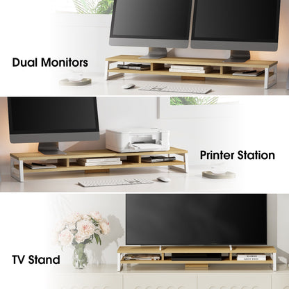 Fenge Dual Monitor Stand Riser for Desk, 42.5In Large Monitor Stand for 2 Monitor - 42.5X9.2X5.4 Inches