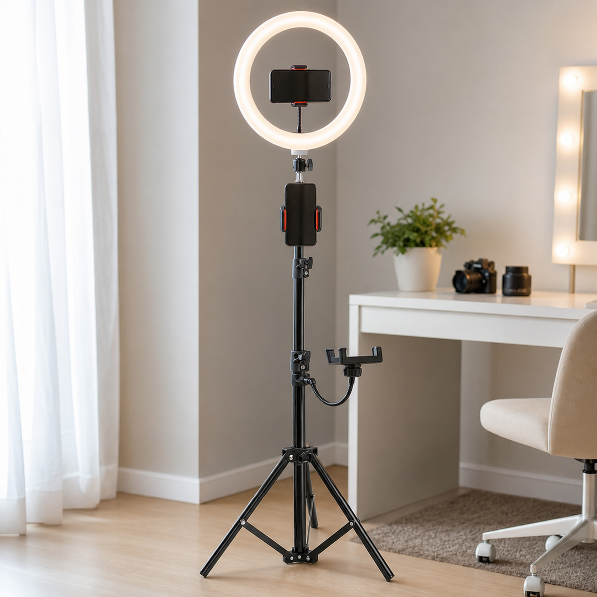 12 Inch Dimmable LED Ring Light with 110Cm Tripod and Flexible Cell Phone Stand, USB Powered (3 Lighting Modes), for Selfies