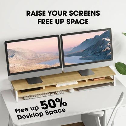 Fenge Dual Monitor Stand Riser for Desk, 42.5In Large Monitor Stand for 2 Monitor - 42.5X9.2X5.4 Inches