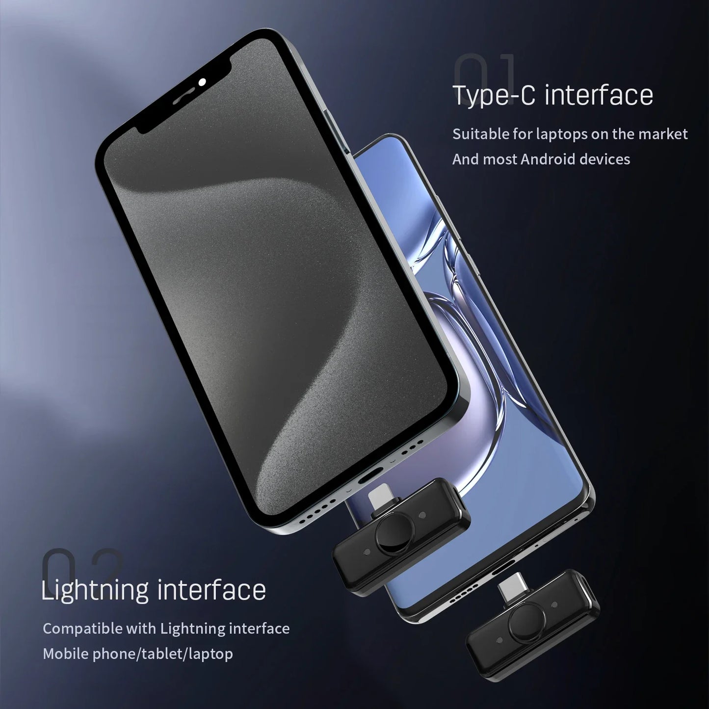 Wireless Lavalier Microphone Dual Omnidirectional Condenser Lavalier Microphone Microphone for Iphone Android Video Recording