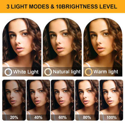 12 Inch Dimmable LED Ring Light with 110Cm Tripod and Flexible Cell Phone Stand, USB Powered (3 Lighting Modes), for Selfies