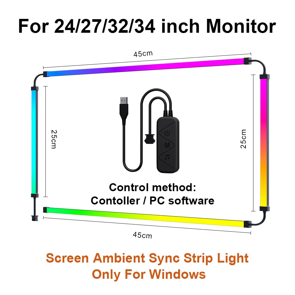 Smart Ambient TV PC Display Sync Computer Monitor Backlight LED Strip Light RGB Color DIY Game Holiday Atmosphere Computer