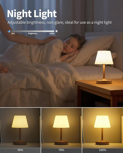 Cordless LED Wood-Grain Small Table Lamp, Waterproof Shower Light with 4000Mah Battery, Portable Rechargeable Touch Dimming Night Light for Bathroom, Outdoor Camping, Kitchen, Patio, Restaurant