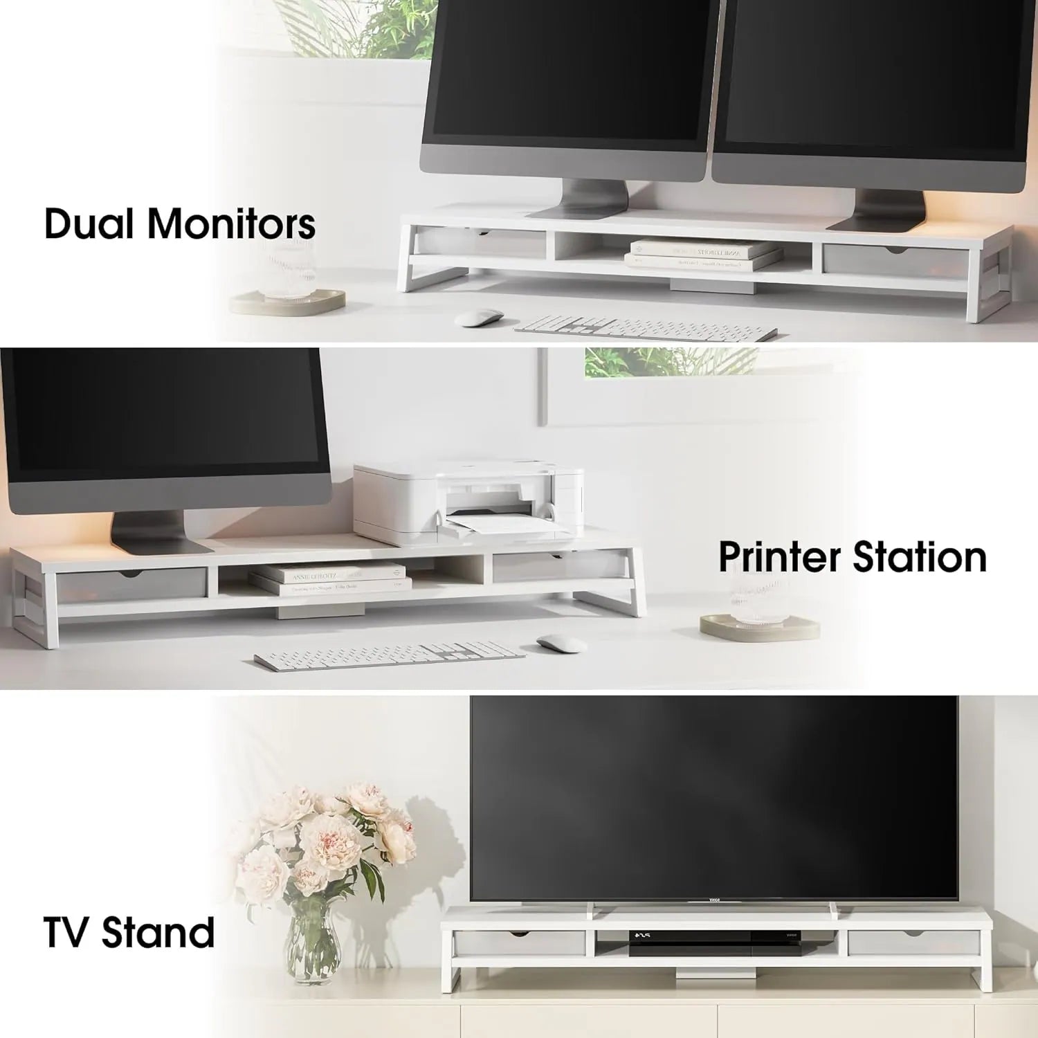 Fenge Dual Monitor Stand Riser for Desk, 42.5In Large Monitor Stand for 2 Monitor - 42.5X9.2X5.4 Inches