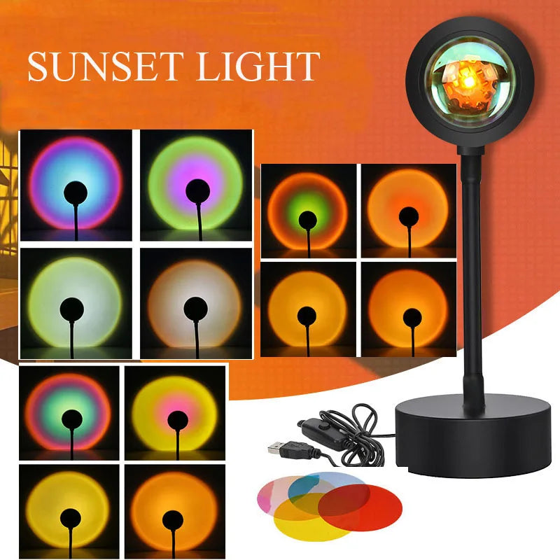 ZK20 Sunset Lamp Led Projector Remote Control Rainbow Atmosphere Night Light Photographic Home Background Wall Decoration Lamp