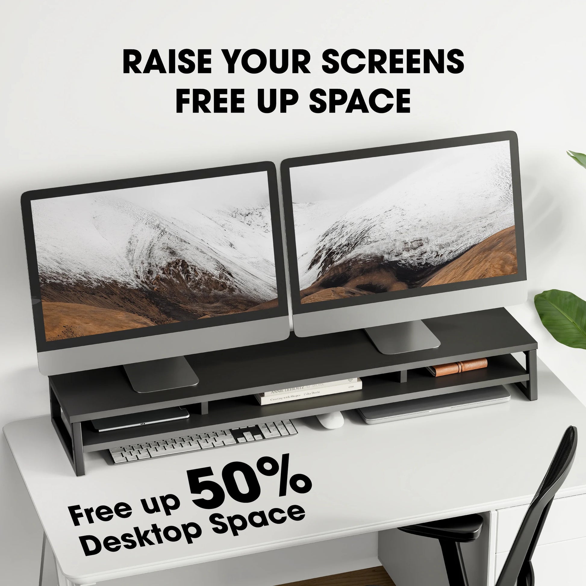 Fenge Dual Monitor Stand Riser for Desk, 42.5In Large Monitor Stand for 2 Monitor - 42.5X9.2X5.4 Inches