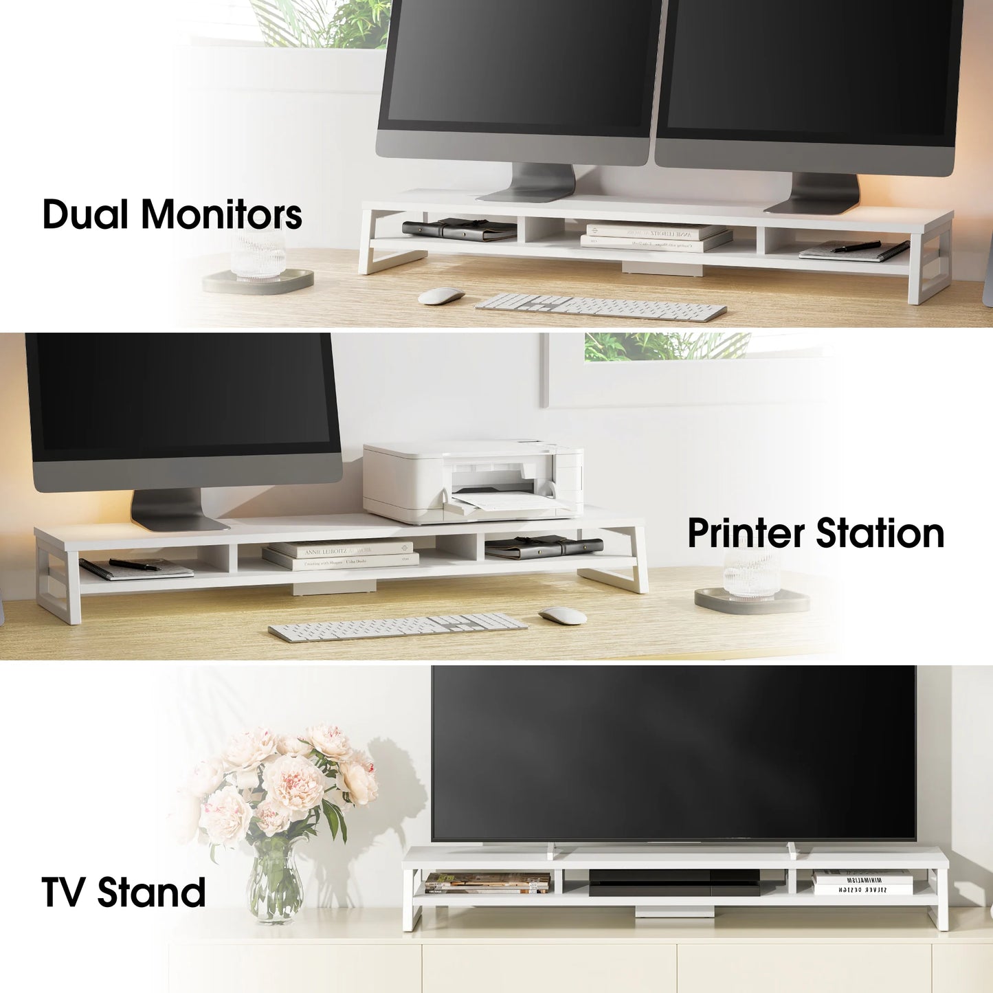 Fenge Dual Monitor Stand Riser for Desk, 42.5In Large Monitor Stand for 2 Monitor - 42.5X9.2X5.4 Inches