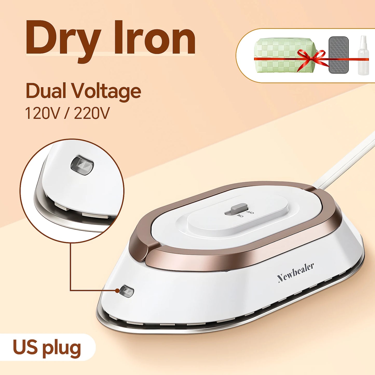 Mini Handheld Travel Iron 120V/220V Lightweight Dry Iron 30S Heat Press Machine Non-Steam Clothes Irons for Home and Travel
