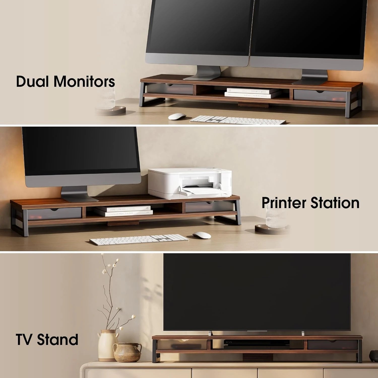 Fenge Dual Monitor Stand Riser for Desk, 42.5In Large Monitor Stand for 2 Monitor - 42.5X9.2X5.4 Inches