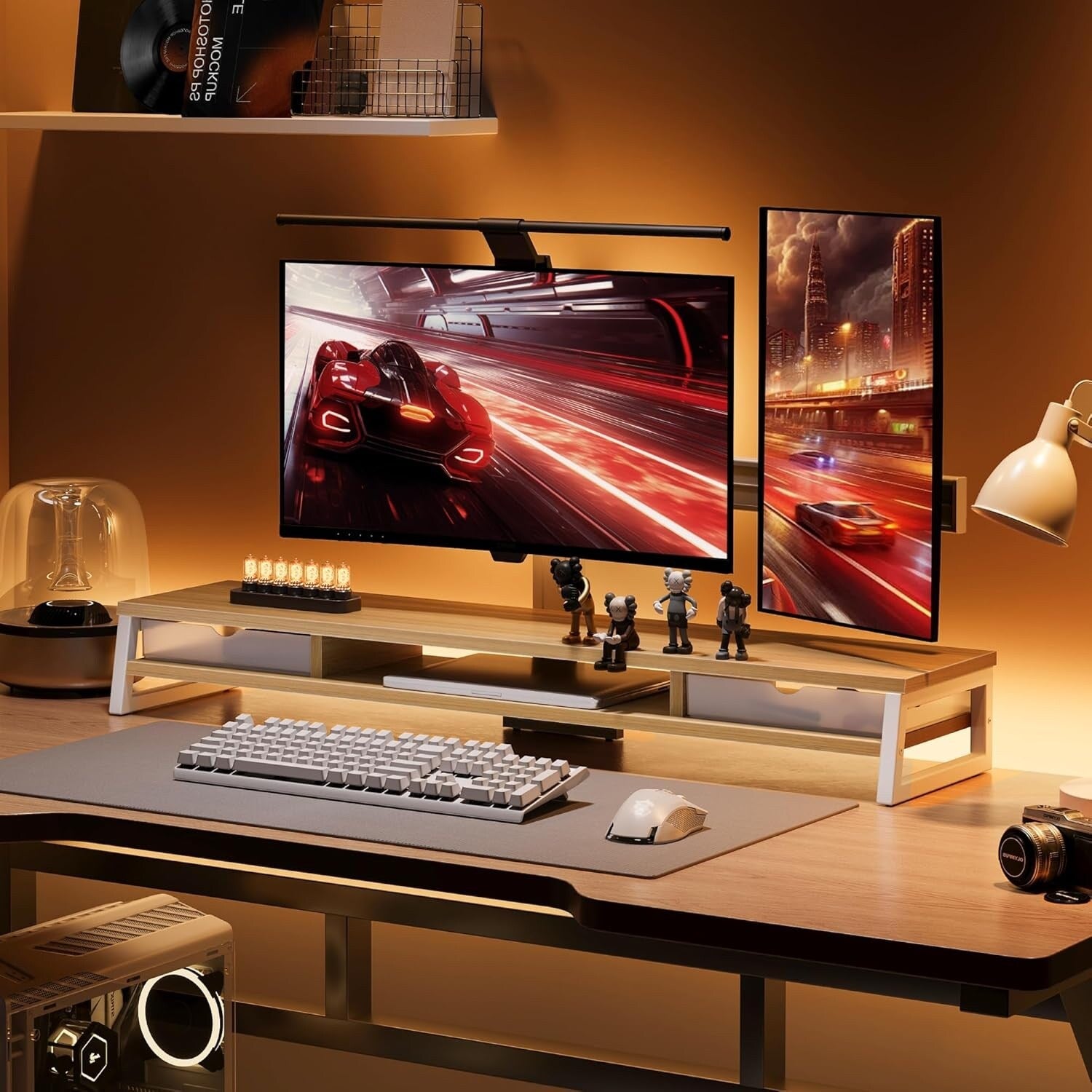 Fenge Dual Monitor Stand Riser for Desk, 42.5In Large Monitor Stand for 2 Monitor - 42.5X9.2X5.4 Inches