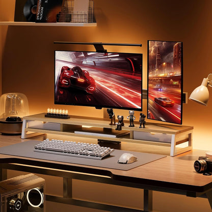 Fenge Dual Monitor Stand Riser for Desk, 42.5In Large Monitor Stand for 2 Monitor - 42.5X9.2X5.4 Inches