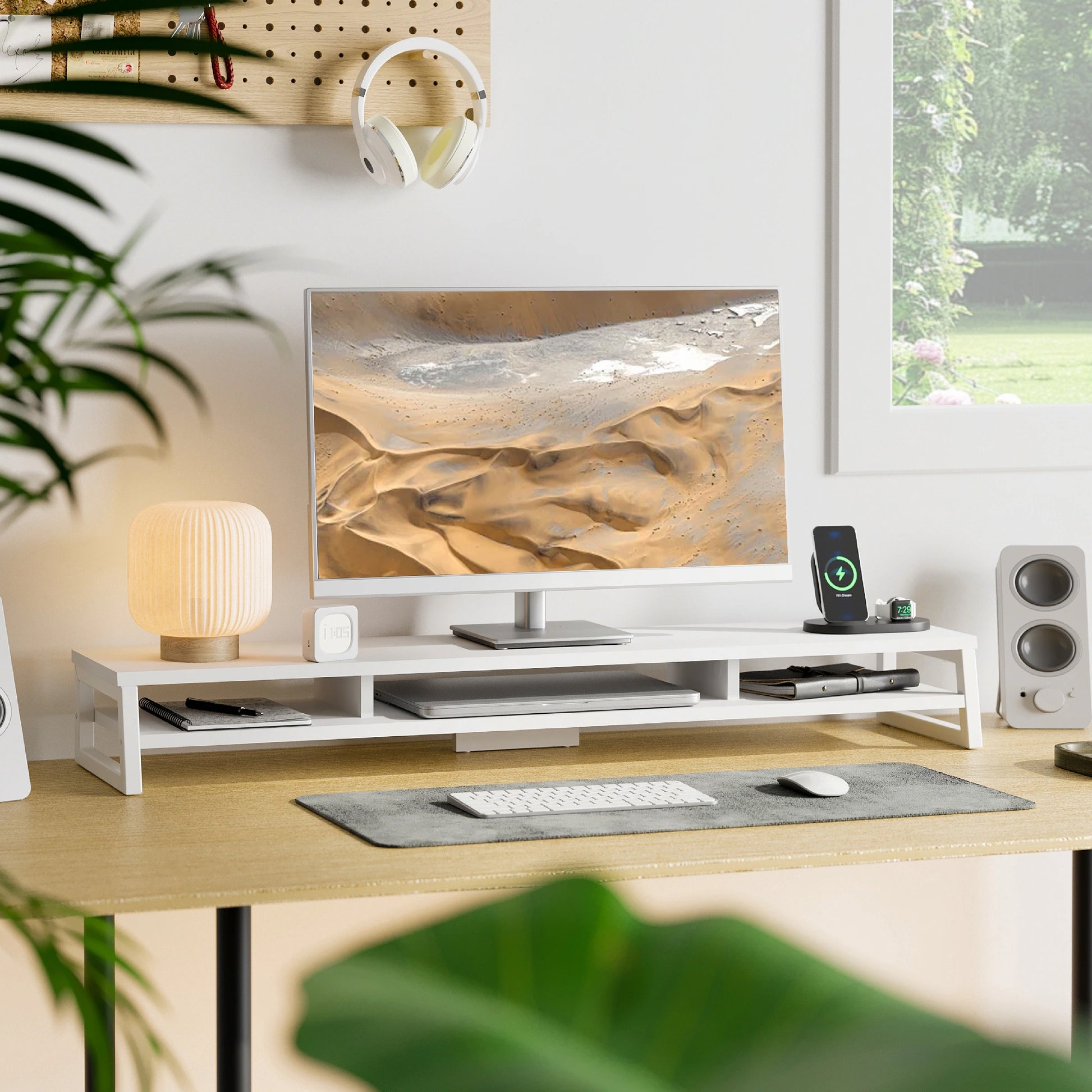 Fenge Dual Monitor Stand Riser for Desk, 42.5In Large Monitor Stand for 2 Monitor - 42.5X9.2X5.4 Inches