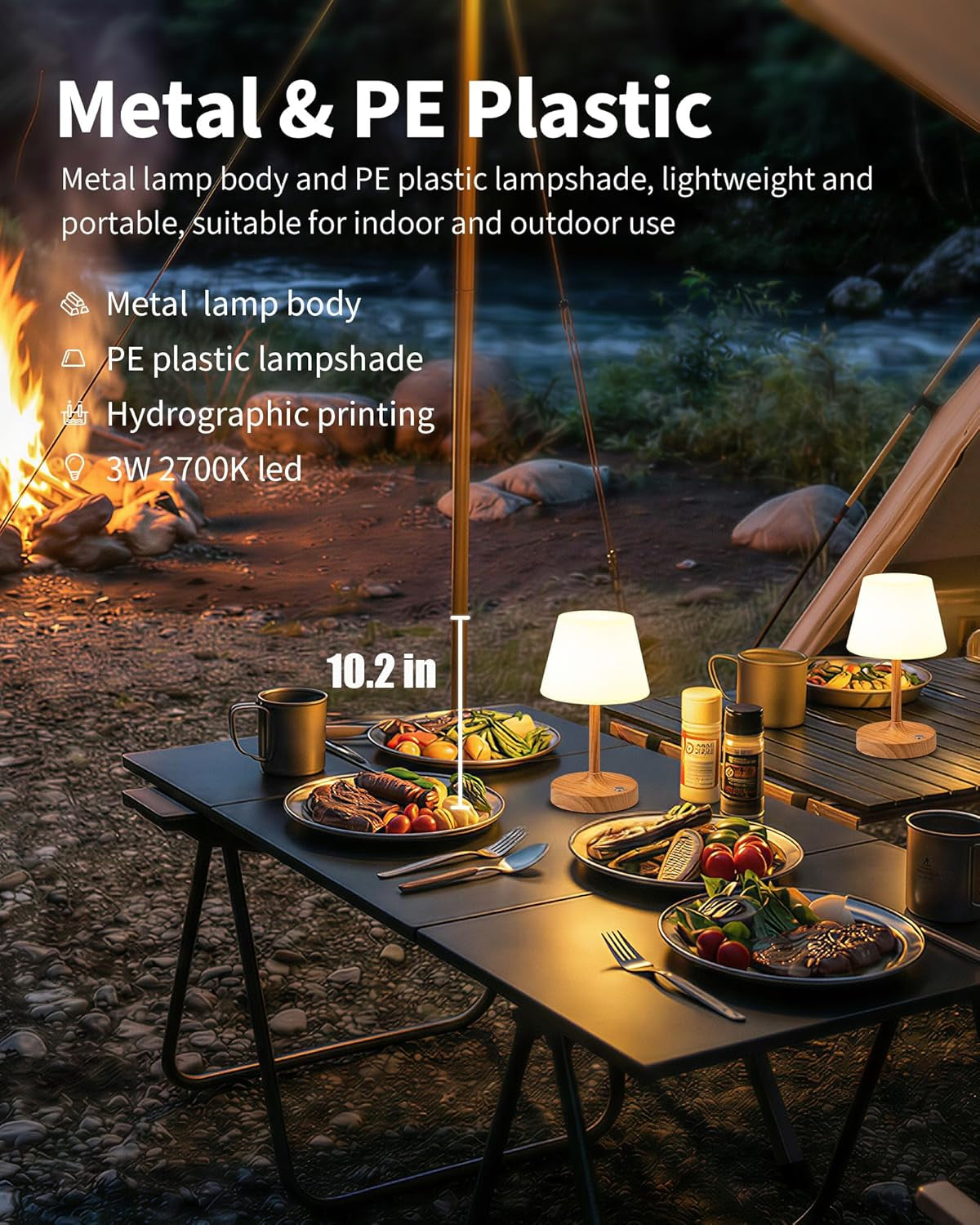 Cordless LED Wood-Grain Small Table Lamp, Waterproof Shower Light with 4000Mah Battery, Portable Rechargeable Touch Dimming Night Light for Bathroom, Outdoor Camping, Kitchen, Patio, Restaurant