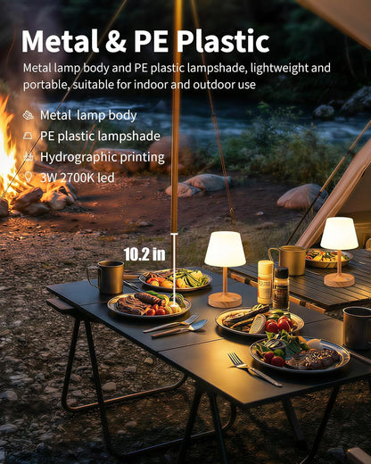Cordless LED Wood-Grain Small Table Lamp, Waterproof Shower Light with 4000Mah Battery, Portable Rechargeable Touch Dimming Night Light for Bathroom, Outdoor Camping, Kitchen, Patio, Restaurant