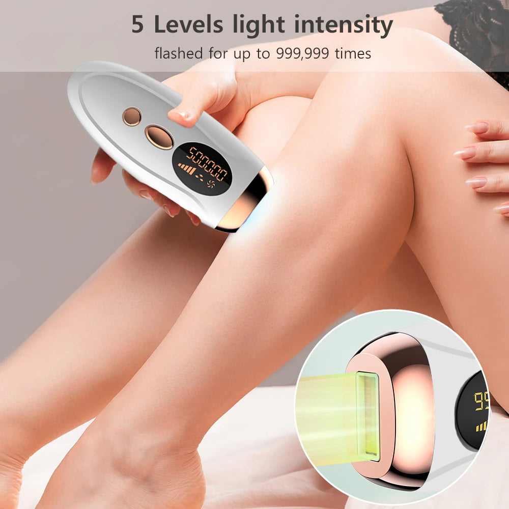 Professional Permanent Laser Hair Removal Device with 999,999 Flashes - Painless Epilator for Women's Body, Facial, Legs, and Bikini Line