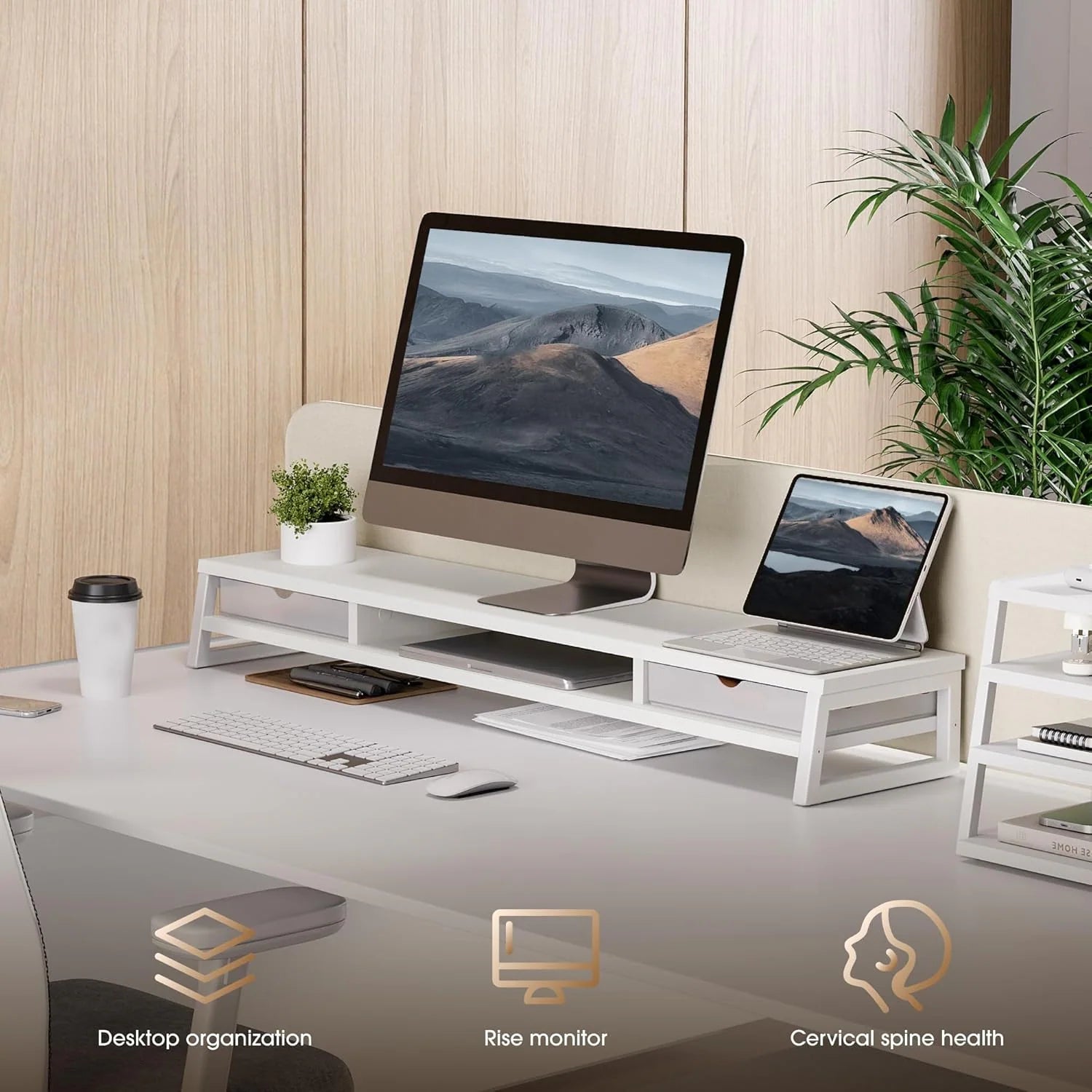 Fenge Dual Monitor Stand Riser for Desk, 42.5In Large Monitor Stand for 2 Monitor - 42.5X9.2X5.4 Inches