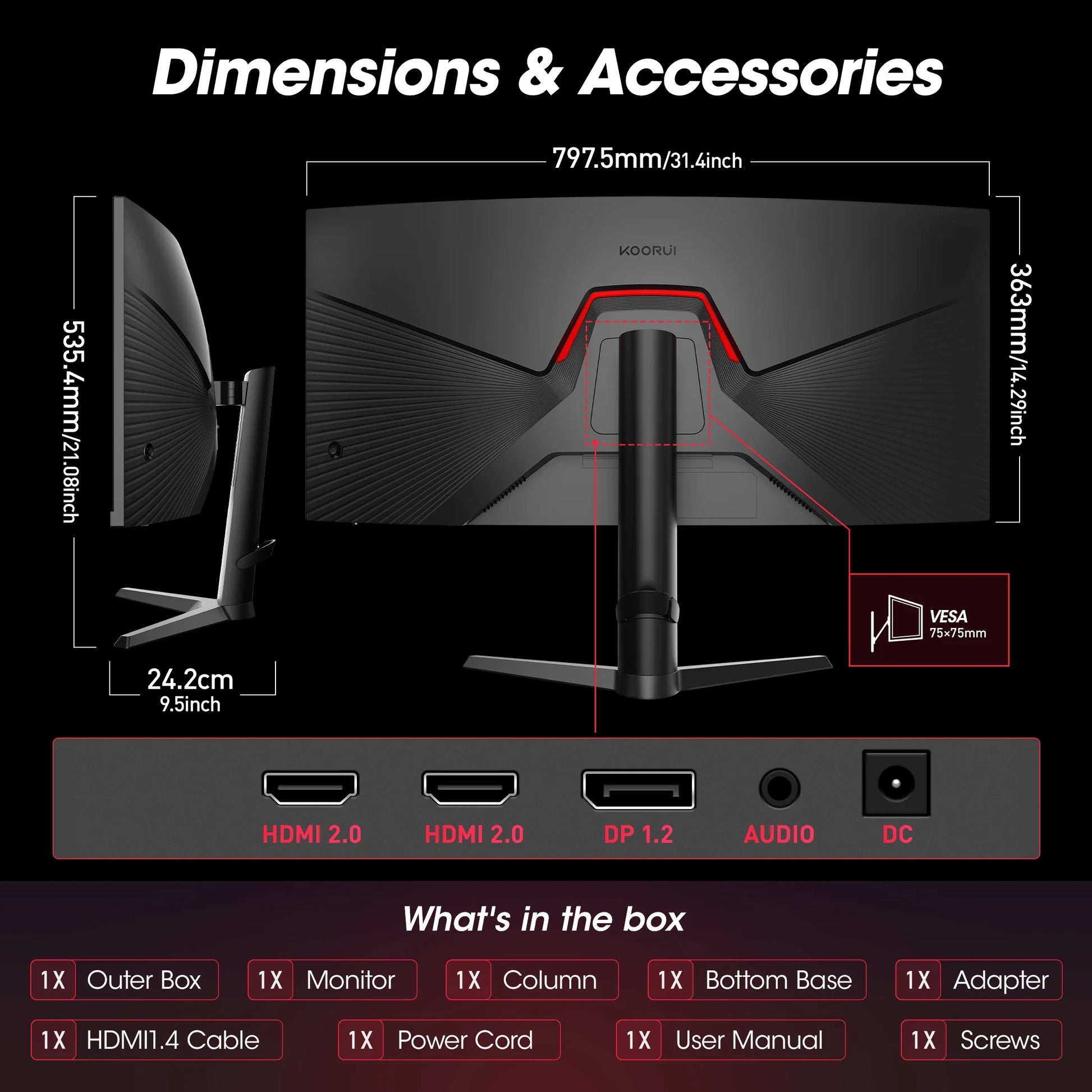 34'' WQHD Curved Gaming Monitor, 180Hz Ultrawide Monitor, 3440×1440P 1Ms(Mprt) HDR400, Black