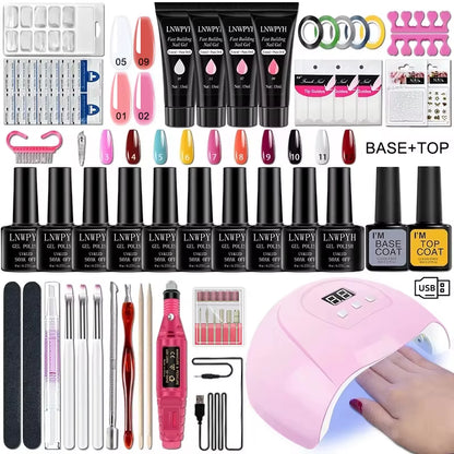 Gel Nail Polish Kit with UV Nail Lamp Electric Nail Drill Machine Soak off Gel Nail Kit Base&Top Coat Gel Polish Nail Tool Set