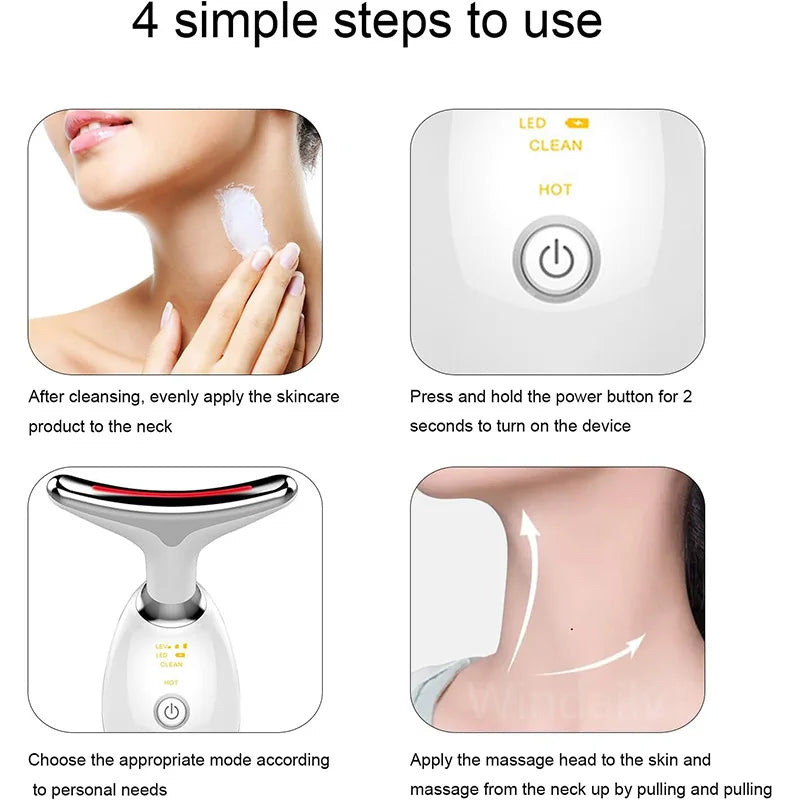 Microcurrent Facial and Neck Lifting Massager with LED Photon Therapy for Skin Tightening and Double Chin Reduction, Anti-Wrinkle Beauty Device