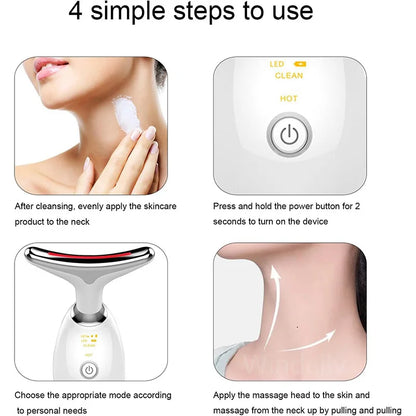 Microcurrent Facial and Neck Lifting Massager with LED Photon Therapy for Skin Tightening and Double Chin Reduction, Anti-Wrinkle Beauty Device