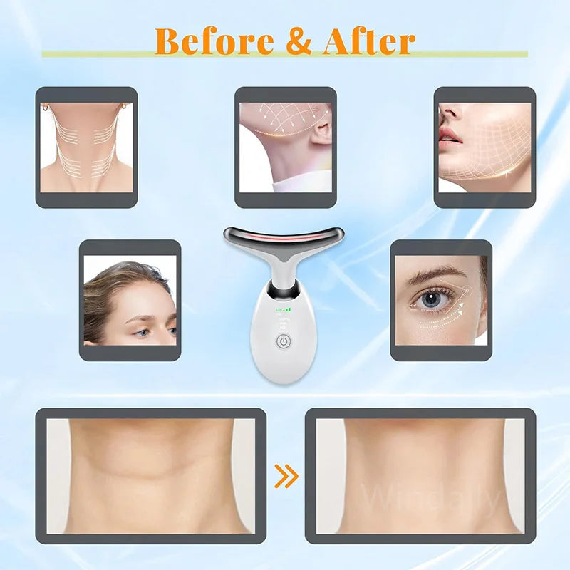 Microcurrent Facial and Neck Lifting Massager with LED Photon Therapy for Skin Tightening and Double Chin Reduction, Anti-Wrinkle Beauty Device