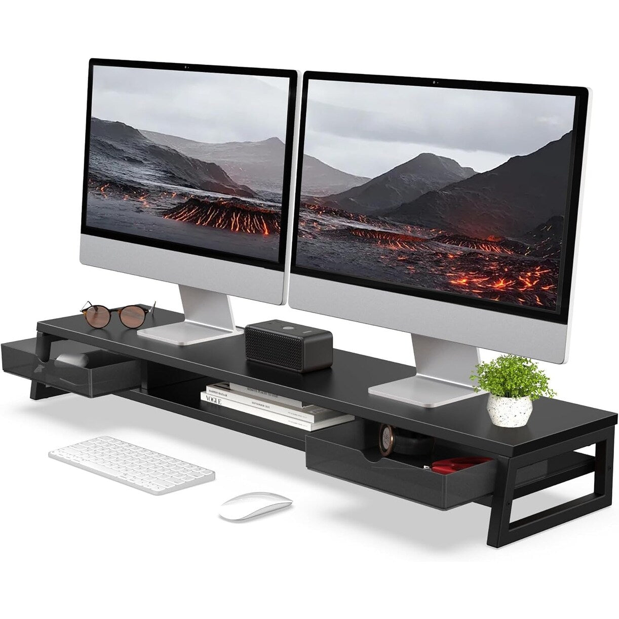 Fenge Dual Monitor Stand Riser for Desk, 42.5In Large Monitor Stand for 2 Monitor - 42.5X9.2X5.4 Inches