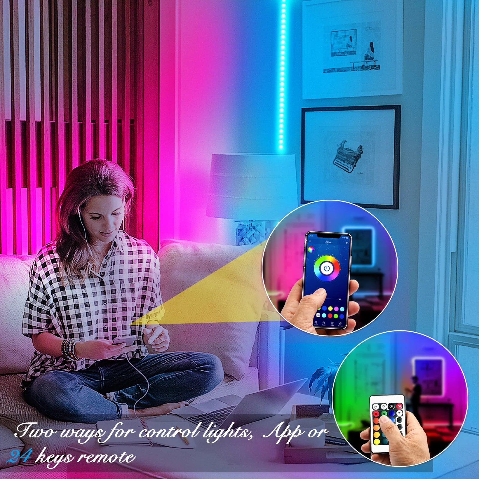 50FT LED Strip Lights, Music Sync 5050 RGB Color Changing LED Lights Strip with Phone Bluet
