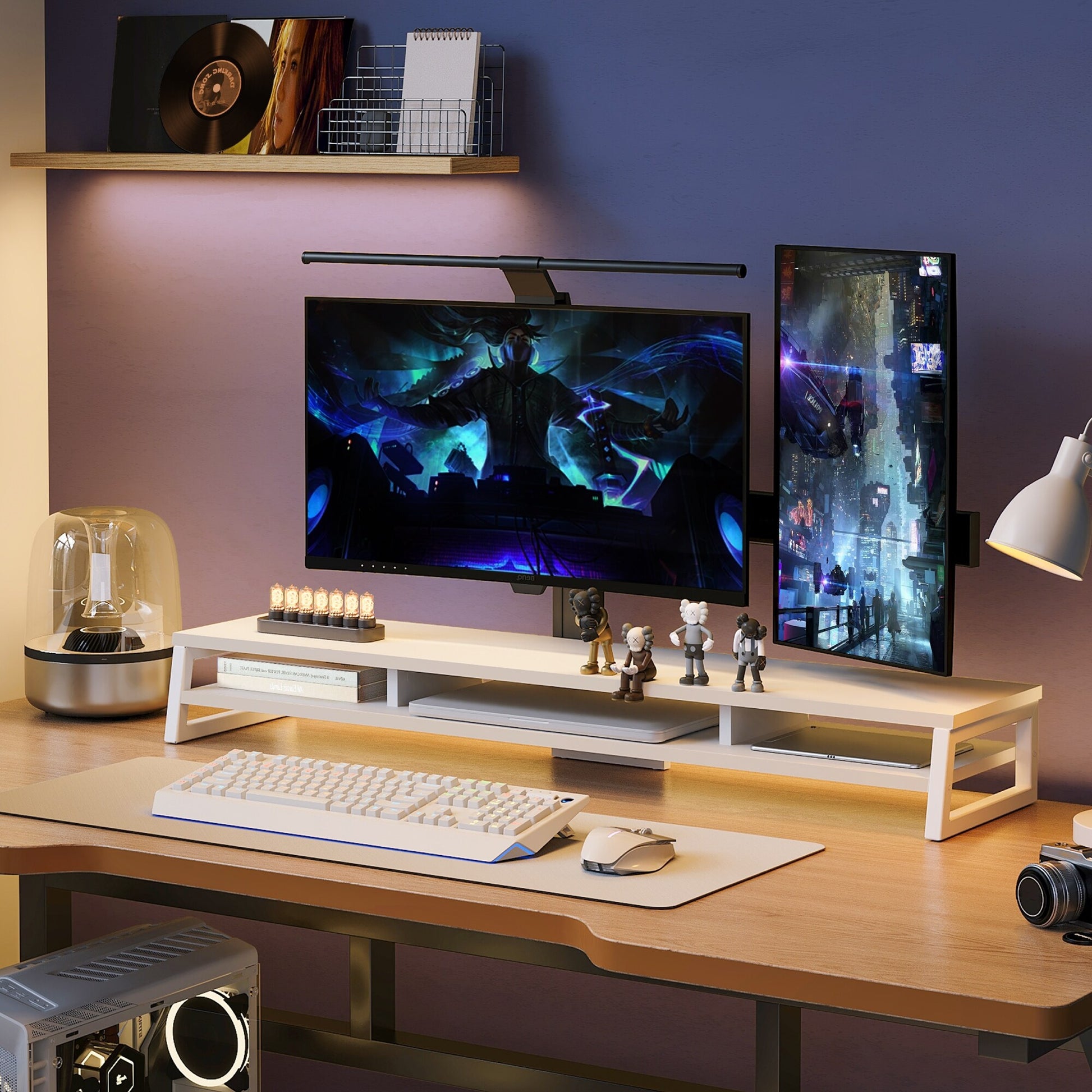Fenge Dual Monitor Stand Riser for Desk, 42.5In Large Monitor Stand for 2 Monitor - 42.5X9.2X5.4 Inches