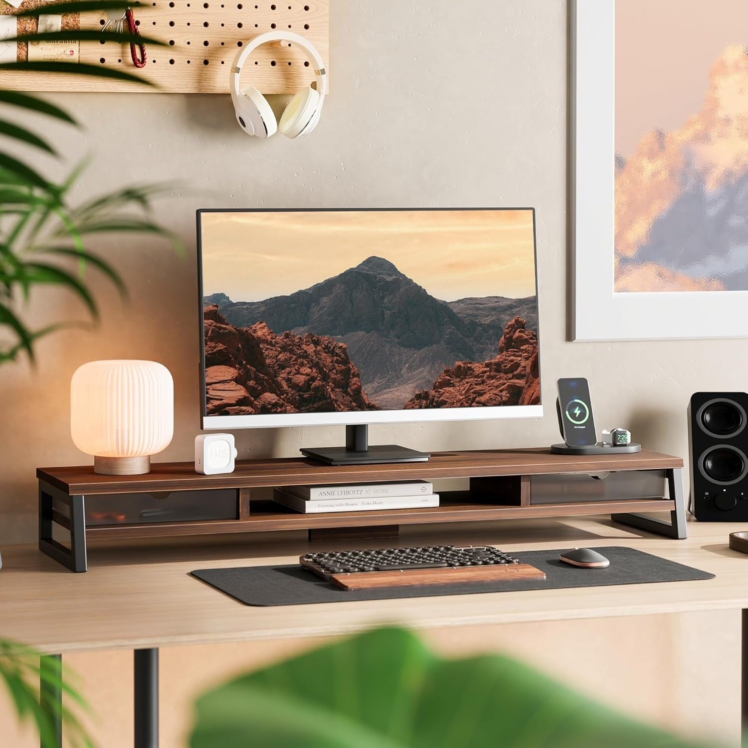 Fenge Dual Monitor Stand Riser for Desk, 42.5In Large Monitor Stand for 2 Monitor - 42.5X9.2X5.4 Inches