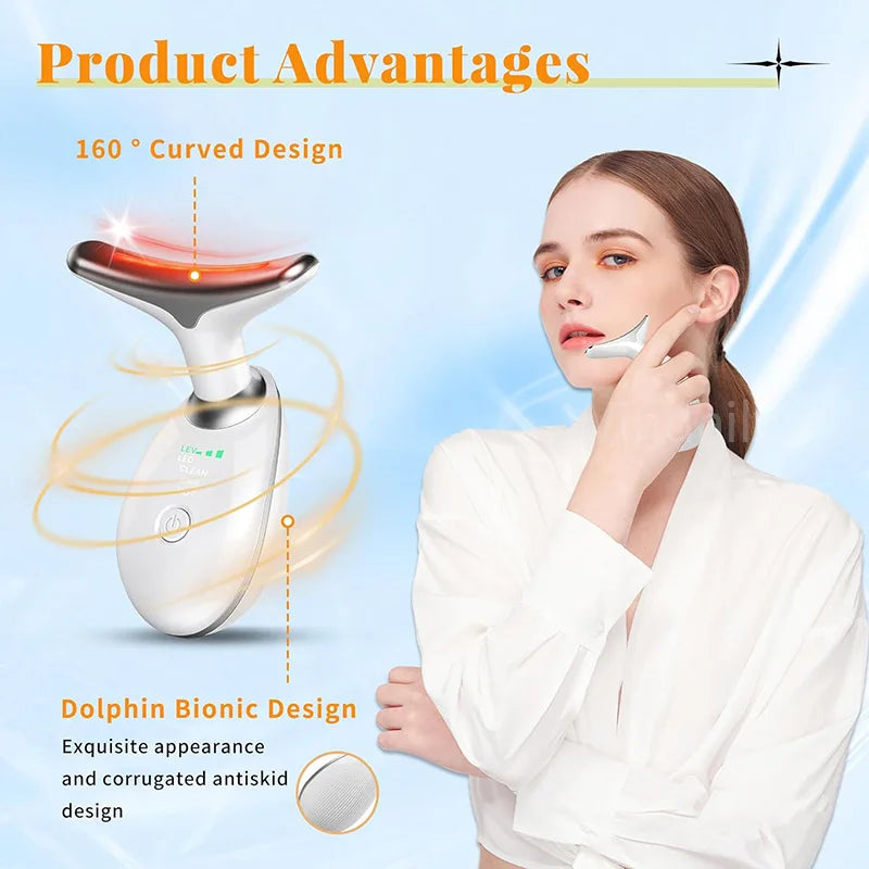 Microcurrent Facial and Neck Lifting Massager with LED Photon Therapy for Skin Tightening and Double Chin Reduction, Anti-Wrinkle Beauty Device