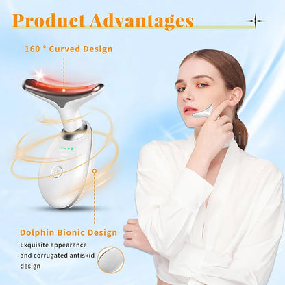 Microcurrent Facial and Neck Lifting Massager with LED Photon Therapy for Skin Tightening and Double Chin Reduction, Anti-Wrinkle Beauty Device