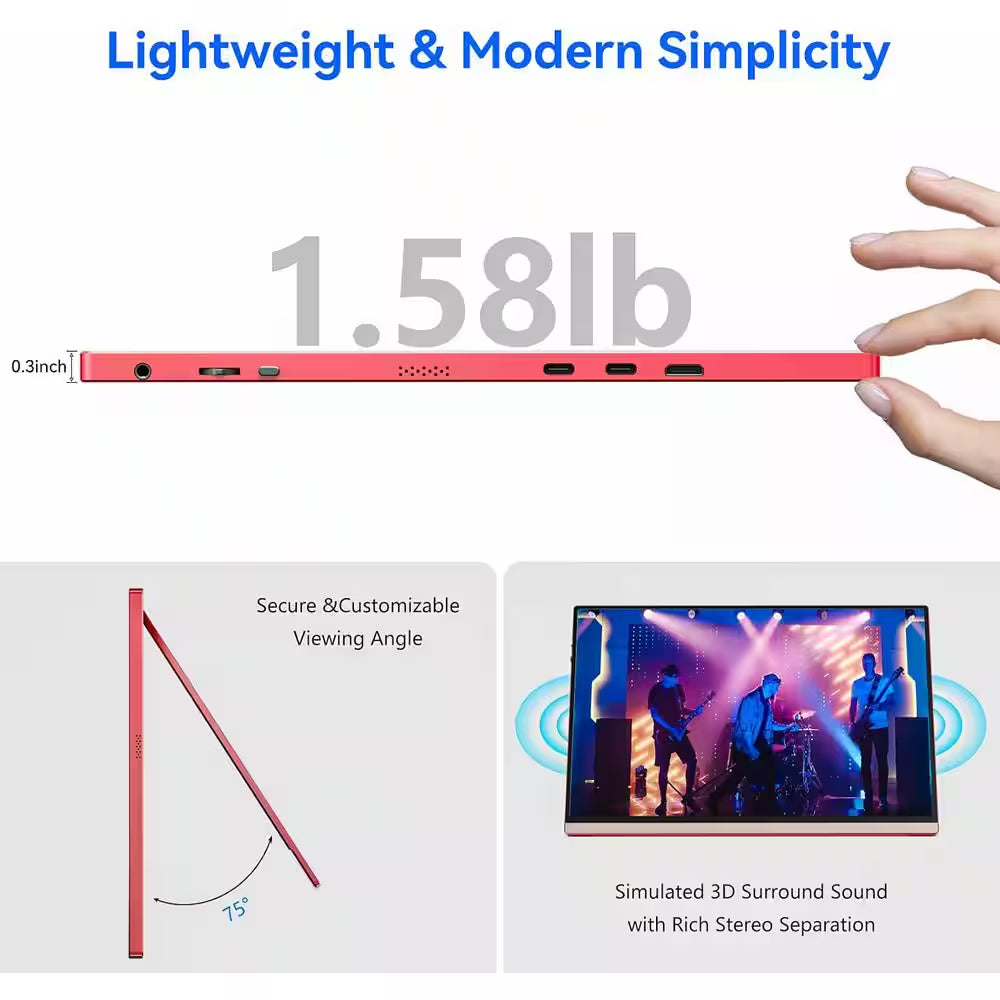 Portable Monitor, 1920 * 1200P IPS Laptop Monitor with USB-C, Freesync HDMI Gaming Monitor