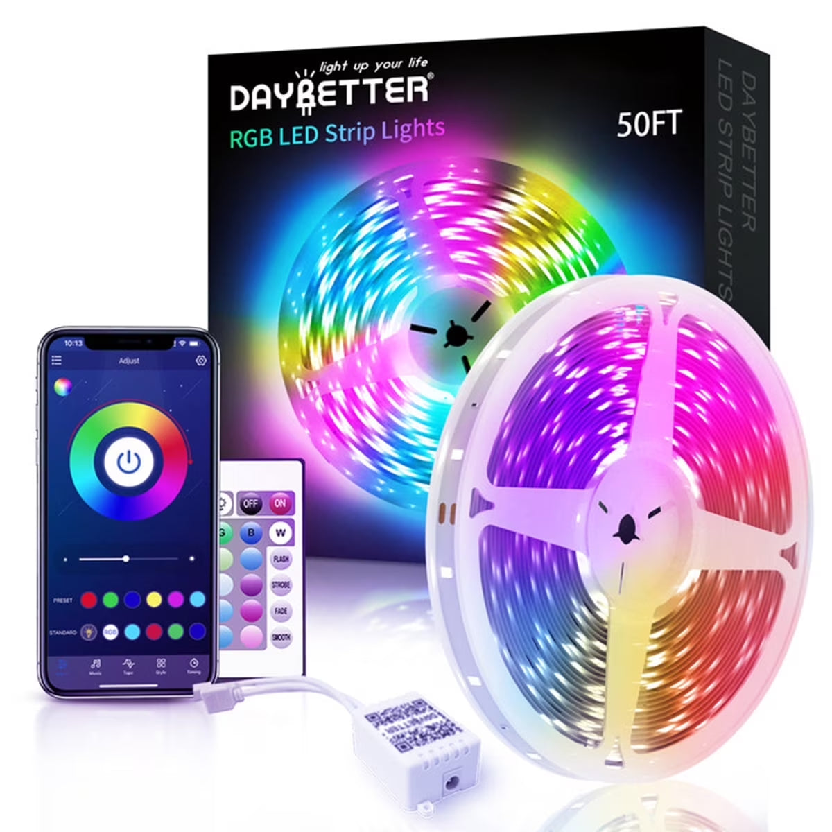 50FT LED Strip Lights, Music Sync 5050 RGB Color Changing LED Lights Strip with Phone Bluet