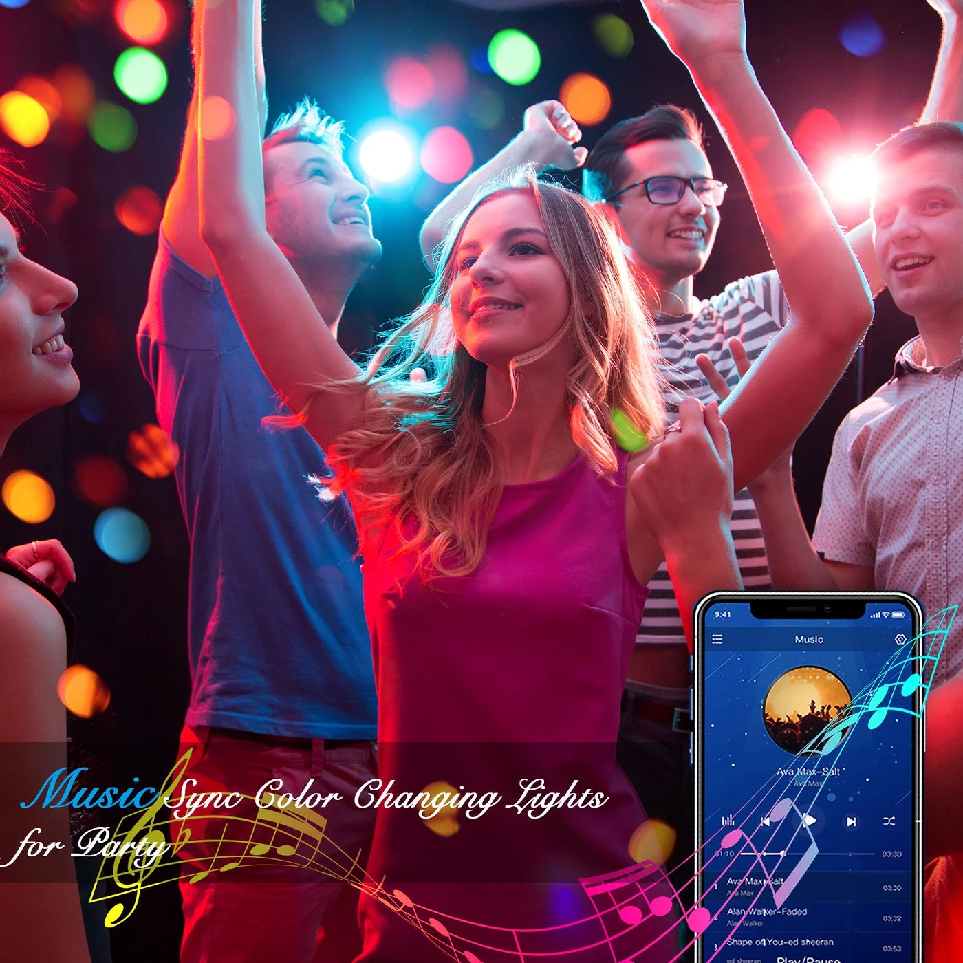50FT LED Strip Lights, Music Sync 5050 RGB Color Changing LED Lights Strip with Phone Bluet