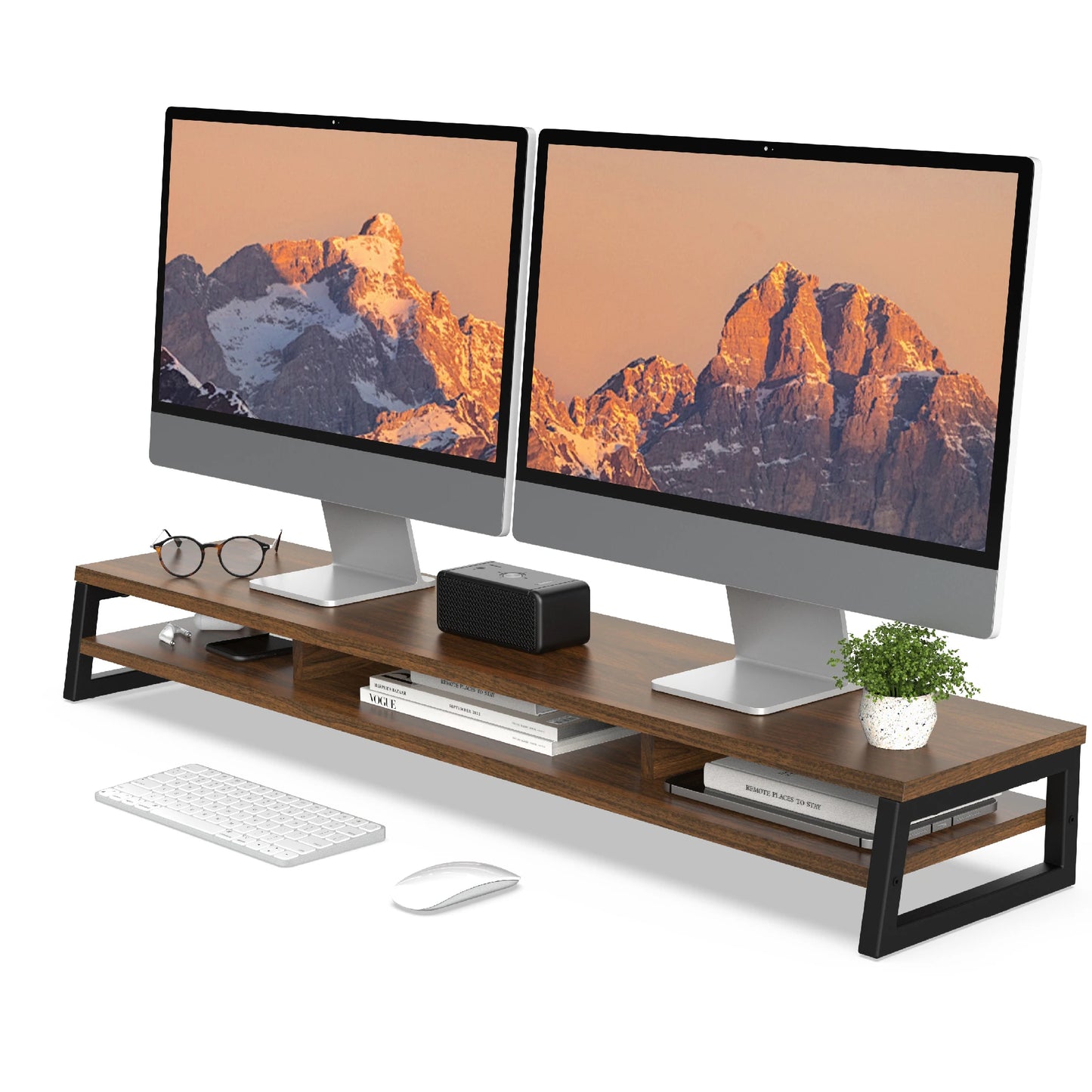 Fenge Dual Monitor Stand Riser for Desk, 42.5In Large Monitor Stand for 2 Monitor - 42.5X9.2X5.4 Inches
