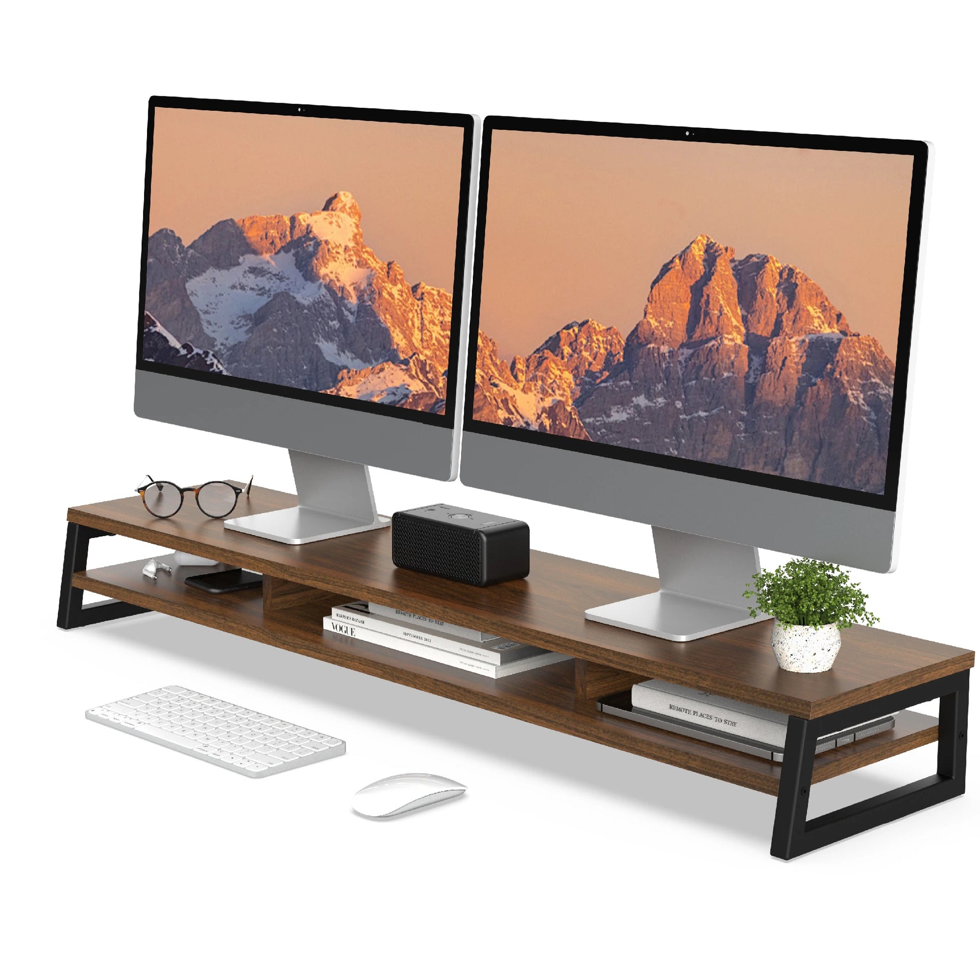 Fenge Dual Monitor Stand Riser for Desk, 42.5In Large Monitor Stand for 2 Monitor - 42.5X9.2X5.4 Inches