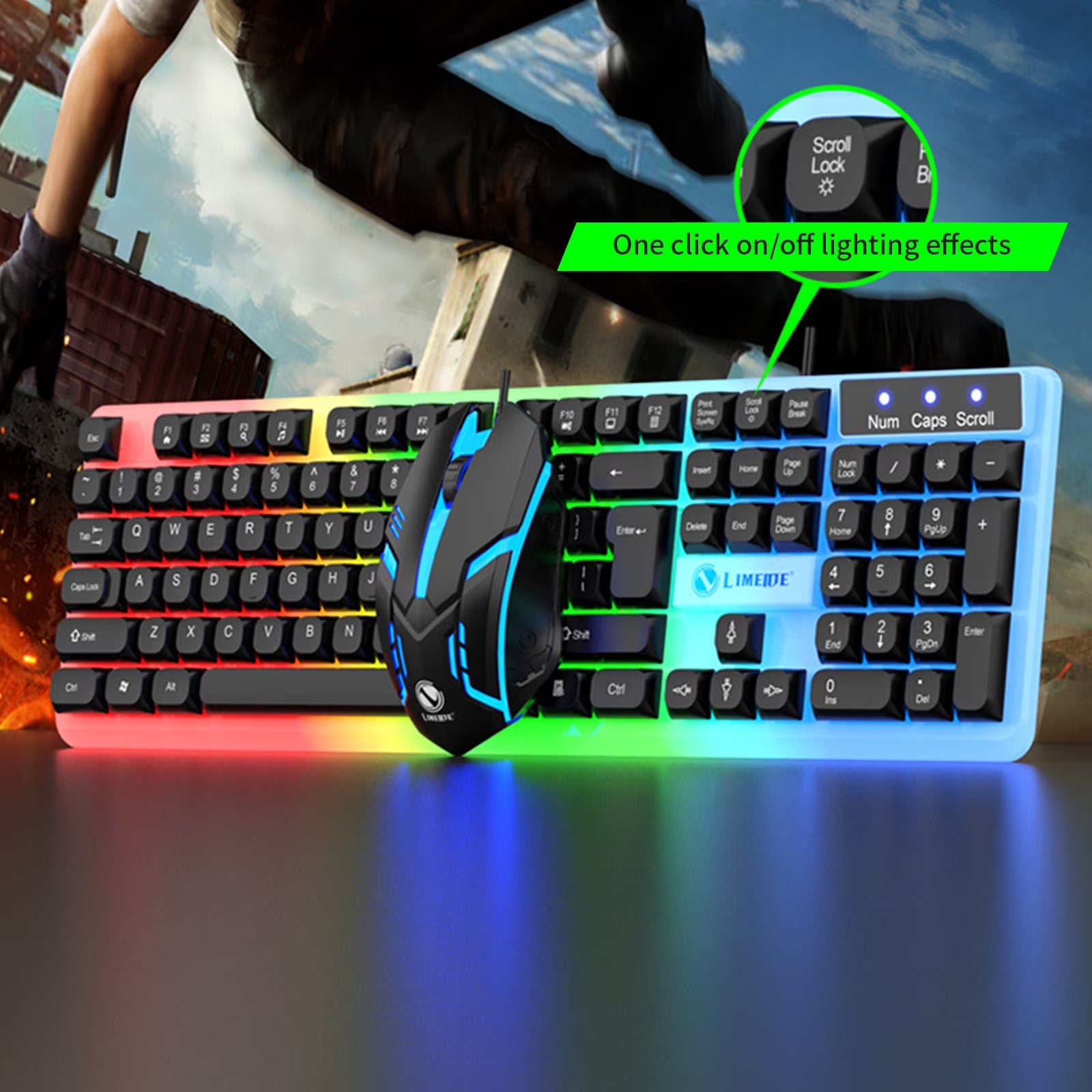 Keyboard, Luminous Keyboard and Mouse Set Hovering Keyboard Mechanical Feeling Gaming Mouse and Keyboard Colourful RGB Lights Wired Keyboard Wired Mouse, Christmas Gifts for Him/Her