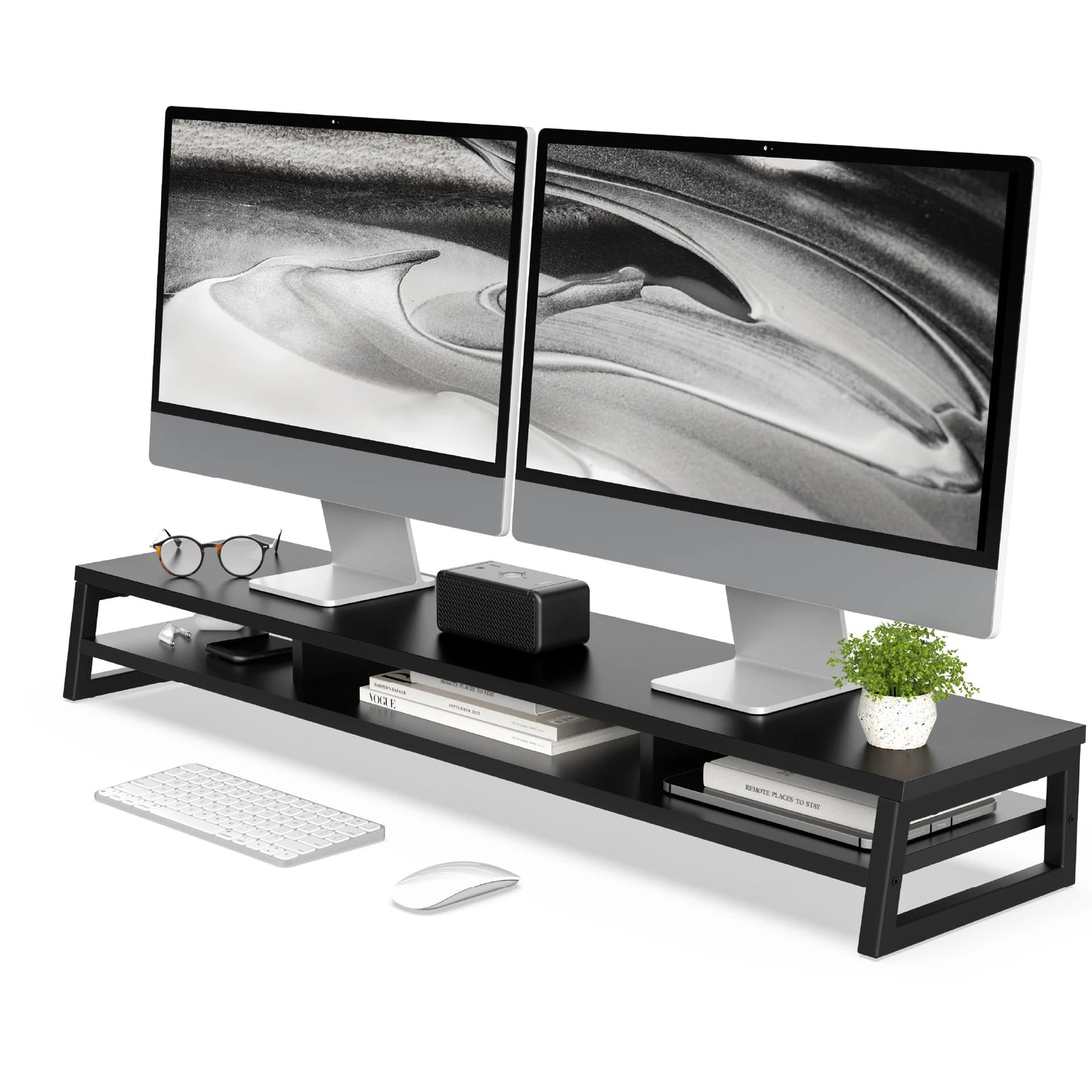 Fenge Dual Monitor Stand Riser for Desk, 42.5In Large Monitor Stand for 2 Monitor - 42.5X9.2X5.4 Inches