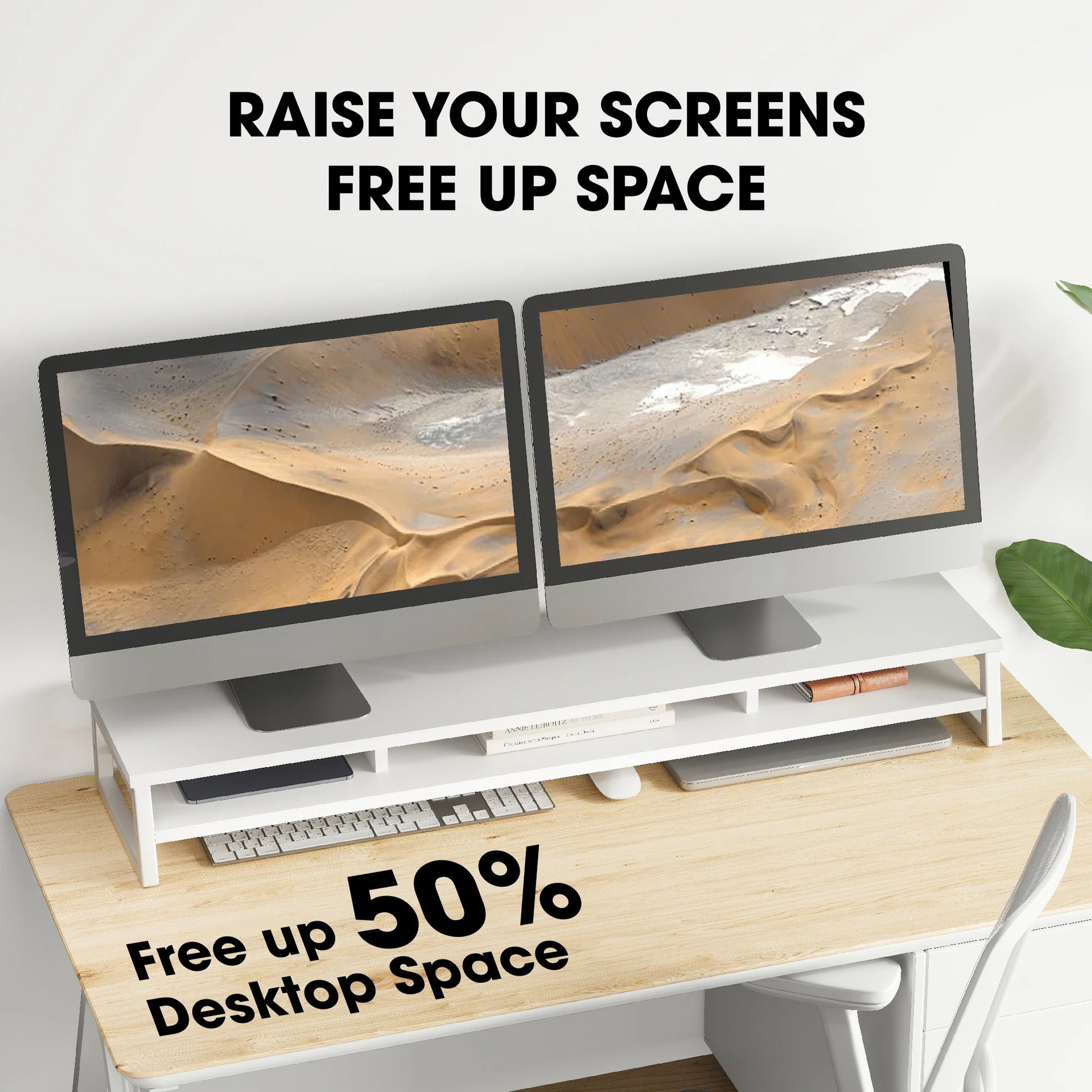 Fenge Dual Monitor Stand Riser for Desk, 42.5In Large Monitor Stand for 2 Monitor - 42.5X9.2X5.4 Inches