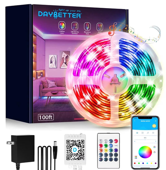 Wifi Led Lights 100Ft, Work with Alexa and Google Assistant RGB Strip Lighting Music Sync Color Changing with App Voice Remote Control for Room Bedroom Decor
