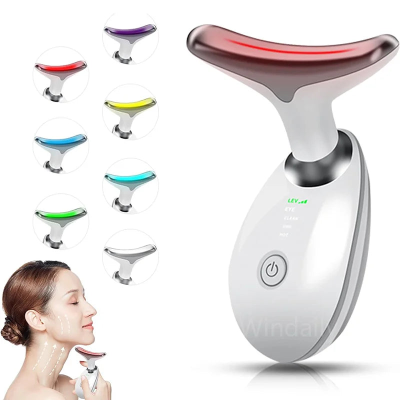 Microcurrent Facial and Neck Lifting Massager with LED Photon Therapy for Skin Tightening and Double Chin Reduction, Anti-Wrinkle Beauty Device