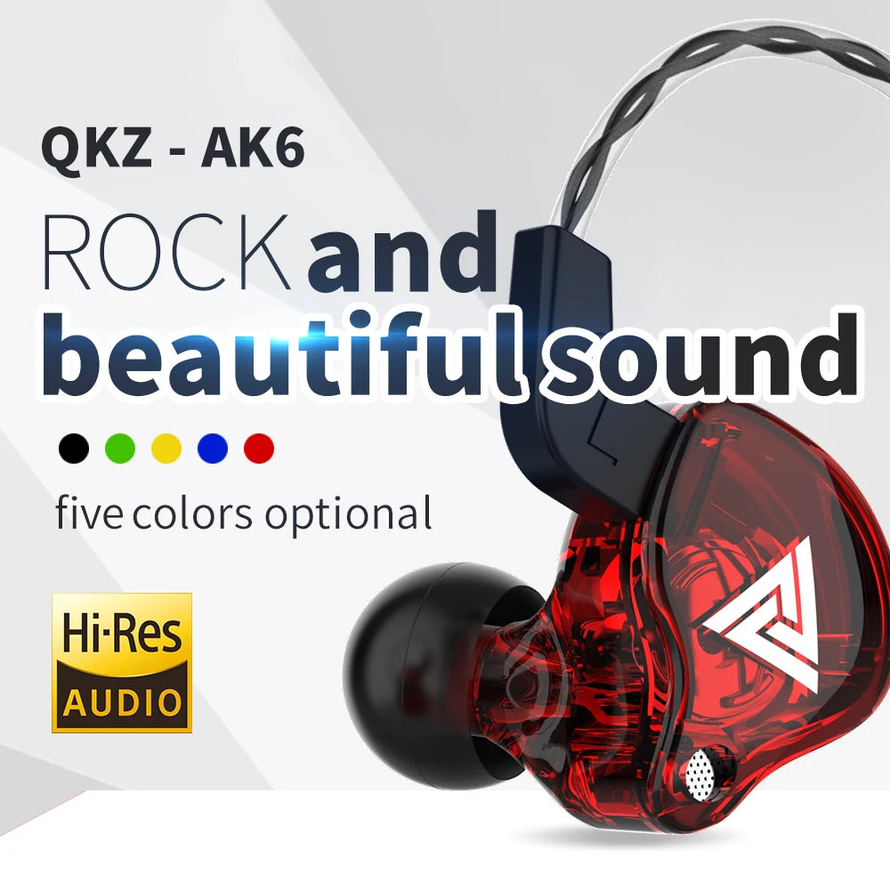 Original QKZ AK6 Copper Driver Hifi Wired Earphone Race Sport Headphone Bass Stereo Headset Music Earbuds 3.5MM in Ear with Mic