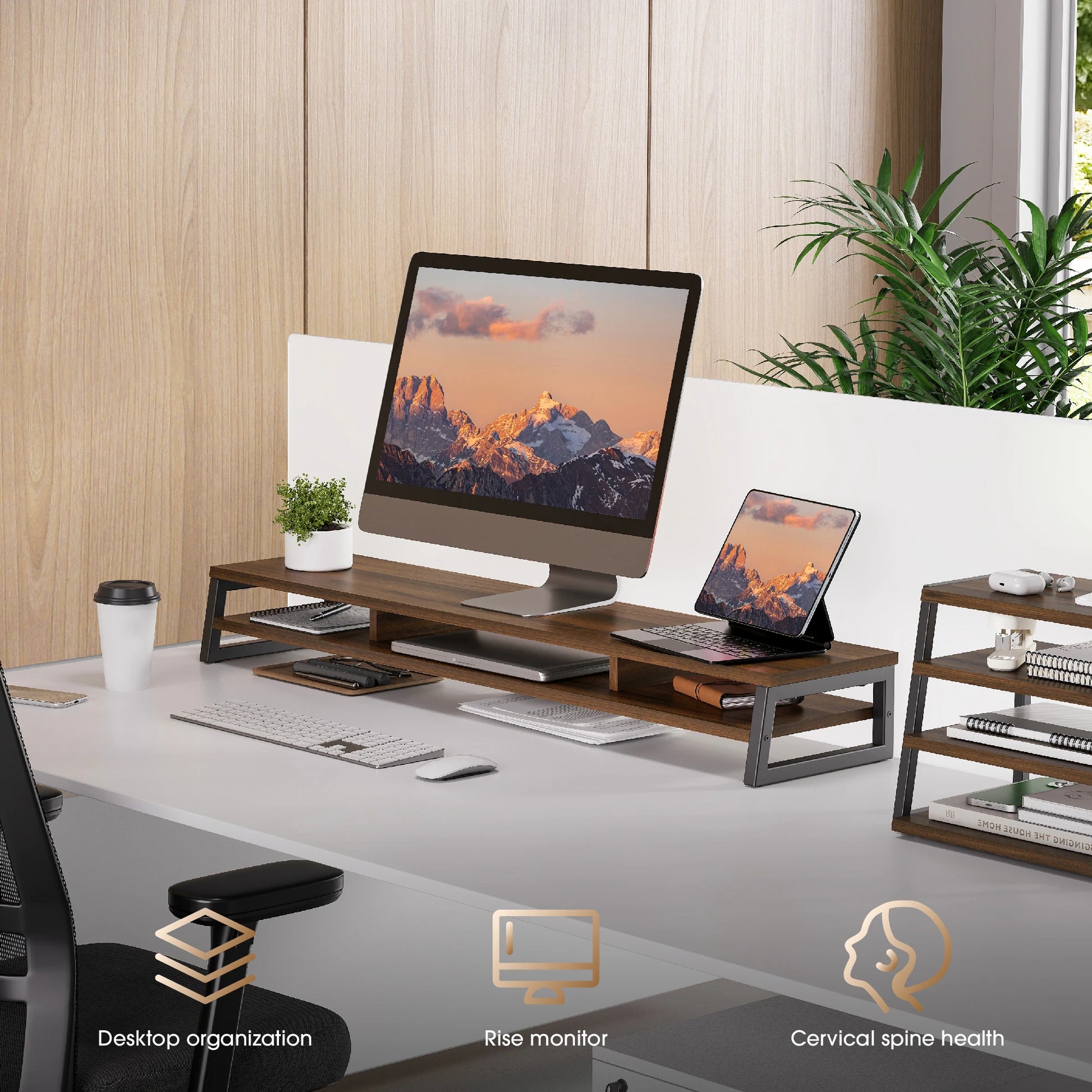 Fenge Dual Monitor Stand Riser for Desk, 42.5In Large Monitor Stand for 2 Monitor - 42.5X9.2X5.4 Inches