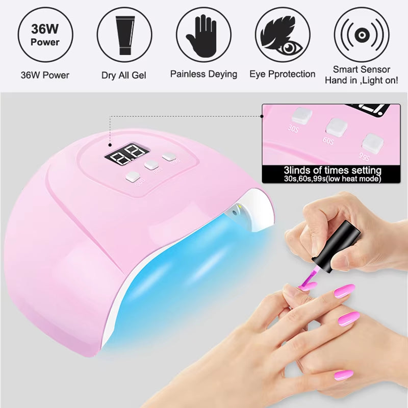 Gel Nail Polish Kit with UV Nail Lamp Electric Nail Drill Machine Soak off Gel Nail Kit Base&Top Coat Gel Polish Nail Tool Set