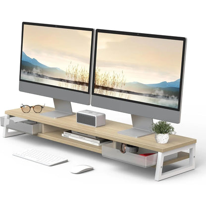 Fenge Dual Monitor Stand Riser for Desk, 42.5In Large Monitor Stand for 2 Monitor - 42.5X9.2X5.4 Inches