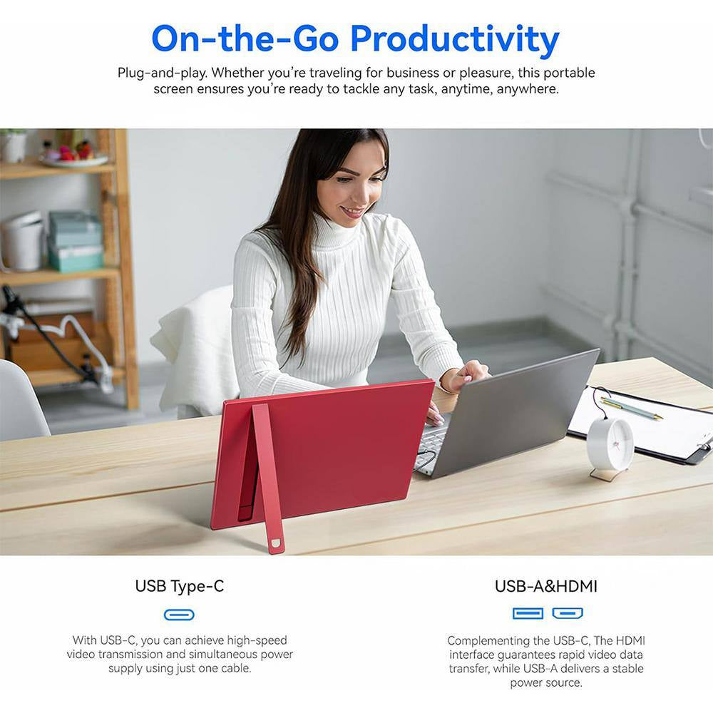 Portable Monitor, 1920 * 1200P IPS Laptop Monitor with USB-C, Freesync HDMI Gaming Monitor