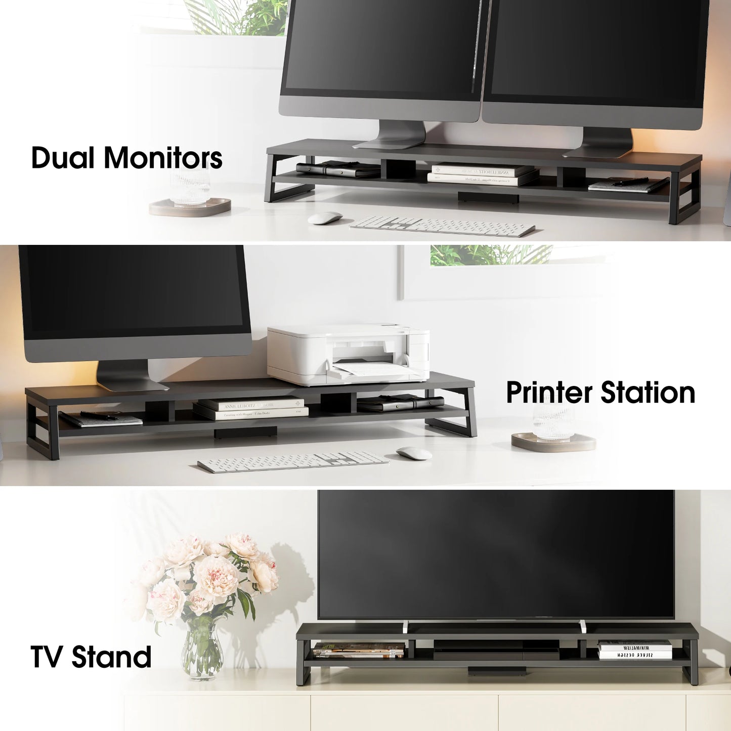 Fenge Dual Monitor Stand Riser for Desk, 42.5In Large Monitor Stand for 2 Monitor - 42.5X9.2X5.4 Inches