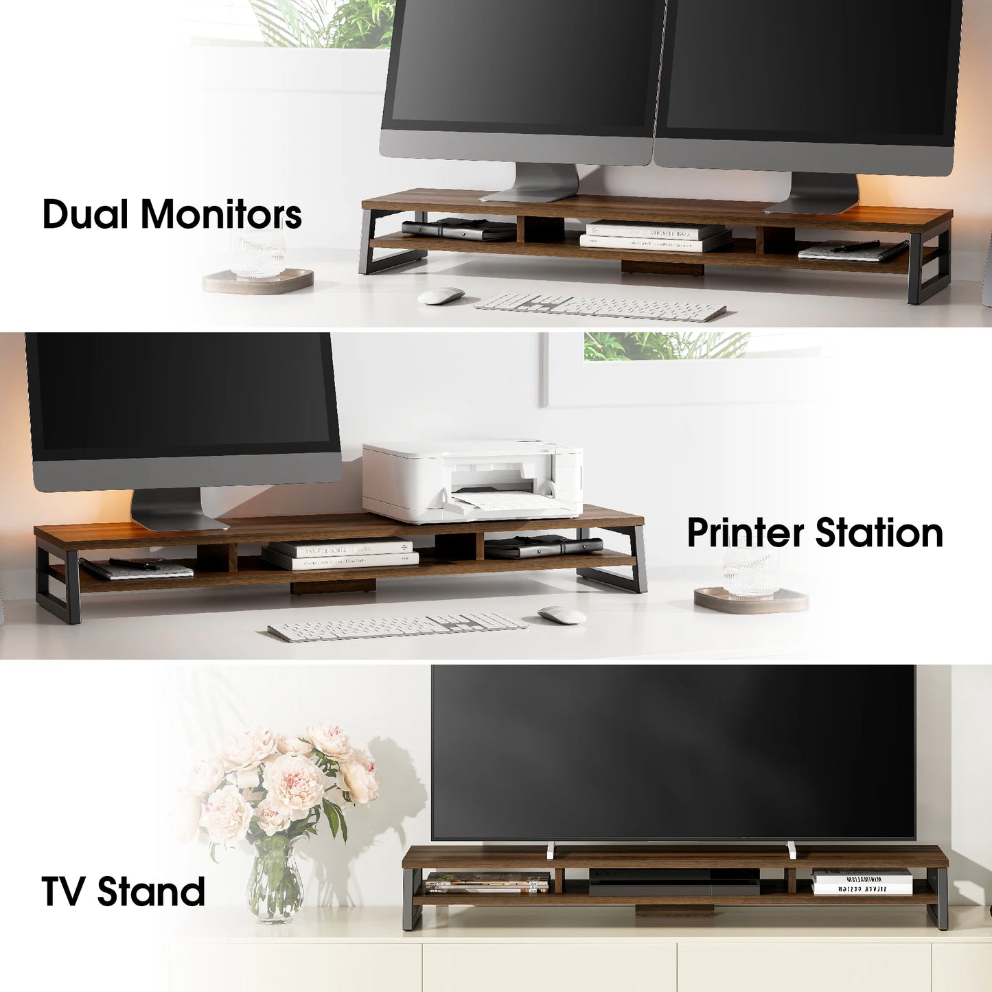 Fenge Dual Monitor Stand Riser for Desk, 42.5In Large Monitor Stand for 2 Monitor - 42.5X9.2X5.4 Inches